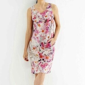 J‎ Jill PureJill Linen Sleeveless Watercolor Floral Shift Dress Womens XL